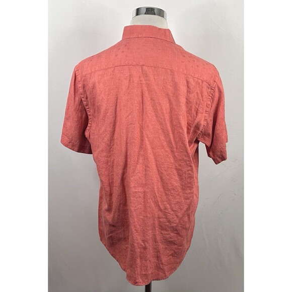 R&G Robert Graham Large 100% Linen Shirt Short Sleeve Geometric Embroidered Pink - Picture 4 of 4